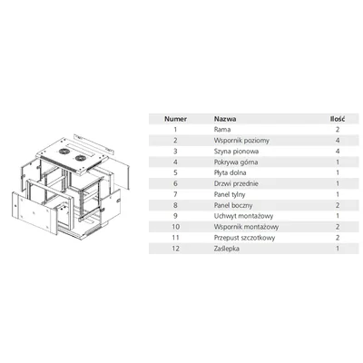 Armario colgante 6U RACK 19", plegado, negro
