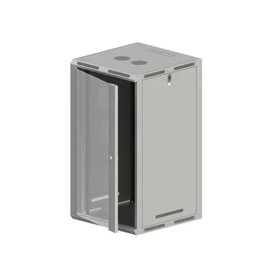 Armario rack de 19" y 24U, 600x600 mm, puerta de cristal de una hoja, cubierta trasera sólida, cubiertas laterales perforadas móviles, color gris, 4 vigas ALANTEC.