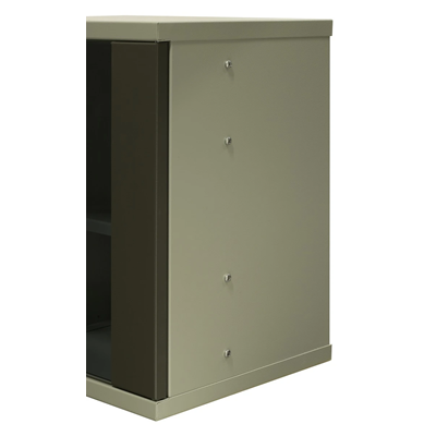 Armoire suspendue 10'' 9U, porte acier/verre, 325×330x445, RAL : Armoire 7044, étagère incluse