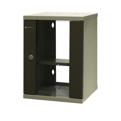 Armoire suspendue 10'' 9U, porte acier/verre, 325×330x445, RAL : Armoire 7044, étagère incluse