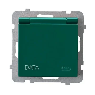 AS DATA spritzwassergeschützte Steckdose mit Erdung mit IP44 Autorisierungsschlüssel, grüne Klappe
