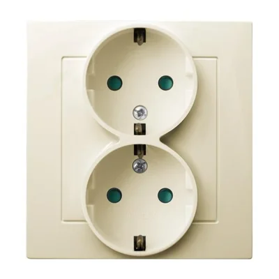 AS Double socket outlet with earthing and ecru current path shutters
