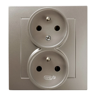 AS Double socket outlet with earthing and phase invariance satin light function