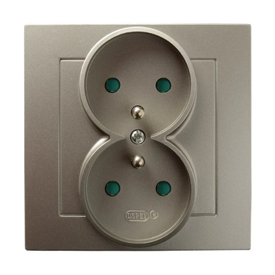 AS Double socket outlet with earthing and shutters for satin light current paths