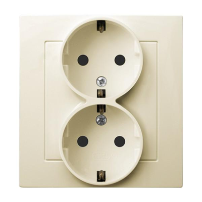 AS Double socket with earthing schuko écru