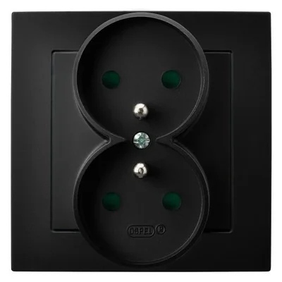 AS Double socket with grounding and current path shutters, black metallic