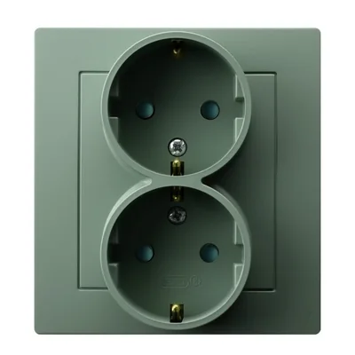 AS Double socket with grounding and current path shutters, matt green