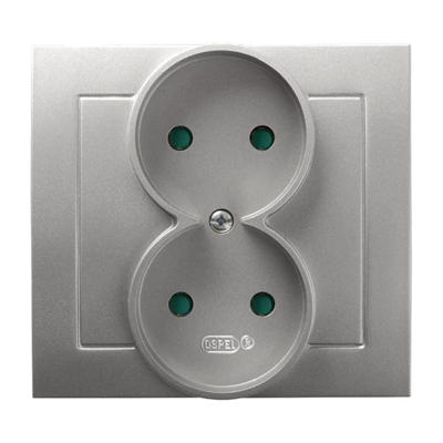 AS Double socket with shutters for current paths, silver