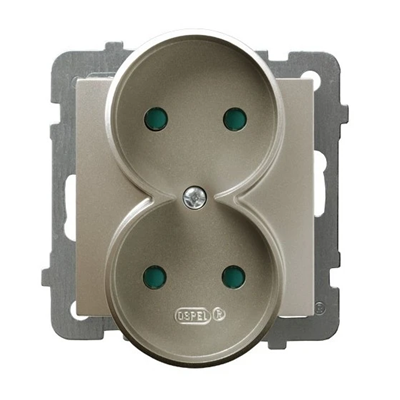 AS Double socket without a frame with shutters for current paths satin light