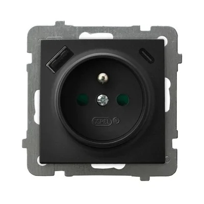 AS Einzelsteckdose mit Erdung und Strompfad-Shutter mit USB-Charger A+B, schwarz metallic