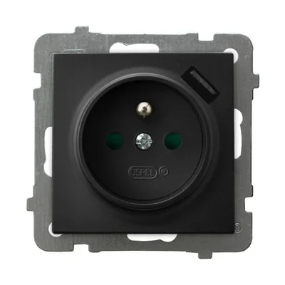 AS Einzelsteckdose mit Erdung und Strompfad-Shutter mit USB-Ladegerät, schwarz metallic