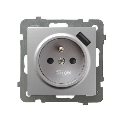 AS Einzelsteckdose mit Erdungs- und Strompfad-Shutter, silber mit USB-Ladegerät