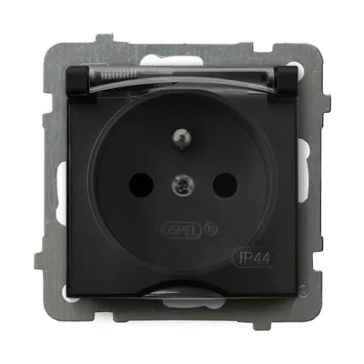 AS Presa antispruzzo con messa a terra IP44 sportello antifumo, nero metallizzato