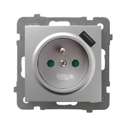 AS Single socket outlet with earthing and current paths shutters, silver with USB charger