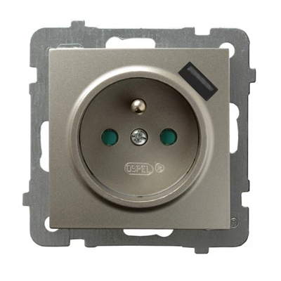 AS Single socket outlet with earthing, current paths shutters, satin light USB charger