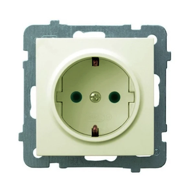 AS Single socket outlet with earthing schko ecru, equipped with shutters for current paths