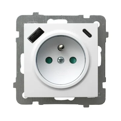 AS Single socket with grounding and current path shutters with USB A+C charger, white