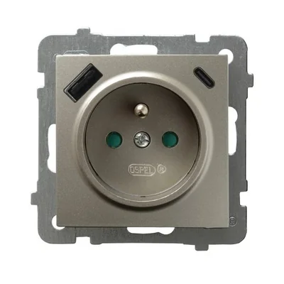 AS Single socket with grounding and current path shutters with USB charger A+B satin light