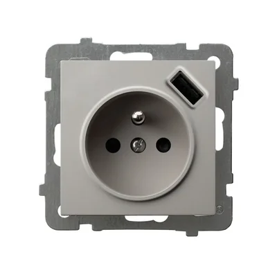 AS Single socket with grounding and current path shutters with USB charger cashmere