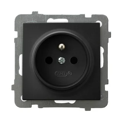 AS Single socket with grounding, black metallic