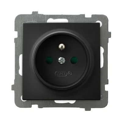 AS Single socket with grounding, black metallic, equipped with current path shutters