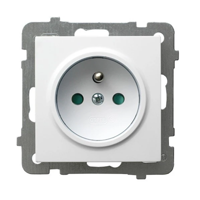 AS Single socket with grounding, white, equipped with shutters for current paths