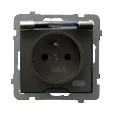 AS Socket splash-proof with earthing IP-44 transparent cover satin light