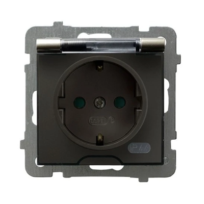 AS Socket splash-proof with grounding schuko IP-44 with shutters for current paths transparent cover satin light