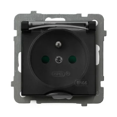 AS Splash-proof socket with grounding IP44 with current path shutters, smoke flap, black metallic