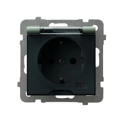 AS Splash-proof socket with grounding Schuko IP44 smoke flap green matt