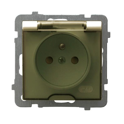 AS Splashproof grounded socket ecru, equipped with shutters for current paths, ecru cover