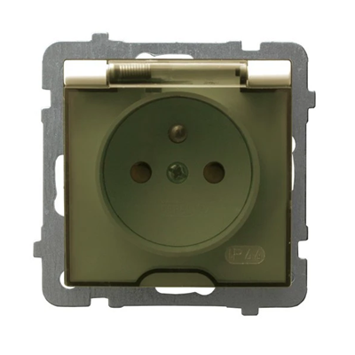 AS Splashproof grounded socket ecru, transparent lid, equipped with shutters for current paths