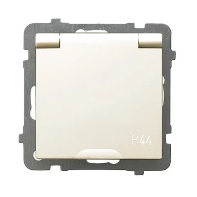 AS Splashproof grounded socket ecru w, ecru lid