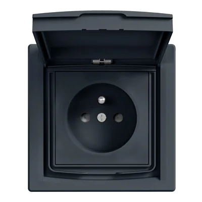ASFORA Prise 2P + PE IP44 avec cadre 1 voie avec cache anthracite