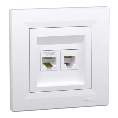 ASFORA Розетка телефонна RJ11 + комп'ютер cat.5e UTP біла