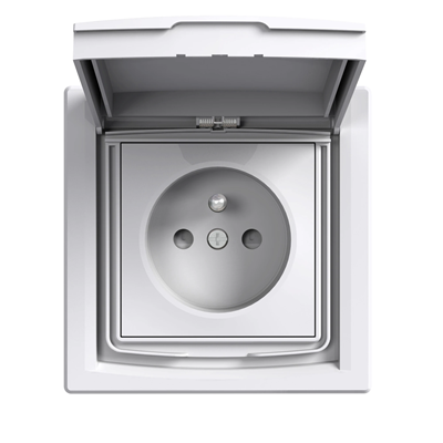 ASFORA Single socket 2P + PE with shutters IP44 white