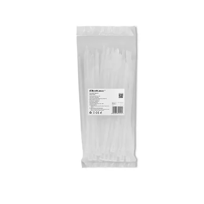 Attaches de câble réutilisables Qoltec | 4,8 x 200 mm | Nylon 66 résistant aux UV | Blanc