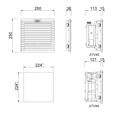 ATV4300 Filterlüfter, 255 m³/h, 230 V AC, 250 x 250 x 128 mm, IP54, RAL 7035