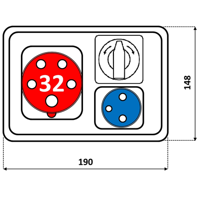 Автоматичний вимикач PRAKTIK 1x32A 5p 1x250V L-0-P TVM21 1xзахист 10 A IP54 low base