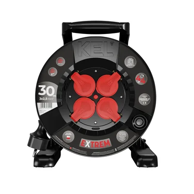 Avvolgicavo di prolunga PB-EXT/30M/3X2.5/H05RR-F EXTREME LINE; 4x2p+Z; IP44; 16A; H05RR-F; 3x2.5; 30m; nero