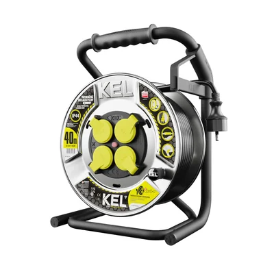 Avvolgicavo di prolunga PB-HEAVY/D/K/40M/3X2.5/H05RR HEAVY LINE; 4x2p+Z; IP44; 16A; H05RR-F; 3x2.5; 40m; nero