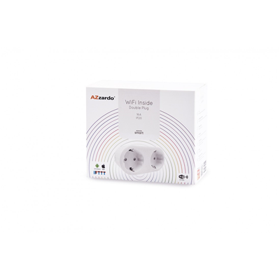 Azzardo SMART prise double avec fiche 16A 110-240V blanc WiFi AZ3476