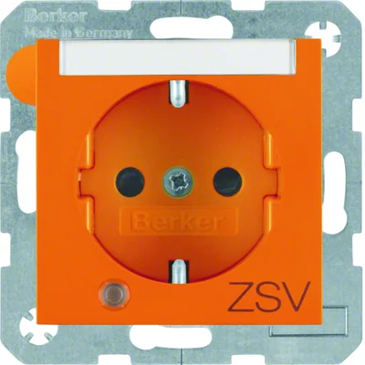 B. Prise SQUARE SCHUKO avec une diode de contrôle et un champ de description, impression "ZSV" orange