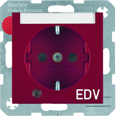 B. SQUARE SCHUKO socket with a control diode and a description field, red "EDV" print