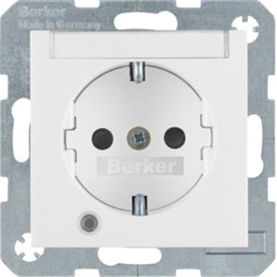 B. SQUARE SCHUKO socket with a control diode and a description field, snow-white