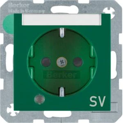 B. SQUARE SCHUKO socket with a control diode and a description field, "SV" green inscription