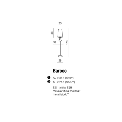 BAROCO Lampadaire E27 IP20 argent
