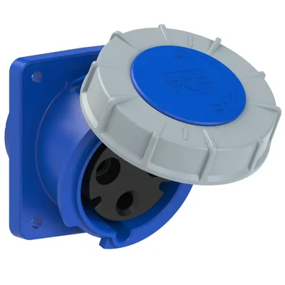 Base de enchufe inclinada POWER TWIST 63A 2P+Z 230V 50/60Hz 6h IP66/67 (brida 100X107, distancia entre tornillos 77X85)