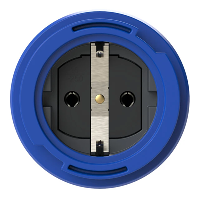 Base de enchufe panel schuko NAUTILUS con tapa flexible de conexión 16A 2P+Z 230V 50/60Hz IP66/68, conexión trasera, brida 75X75, contactos niquelados