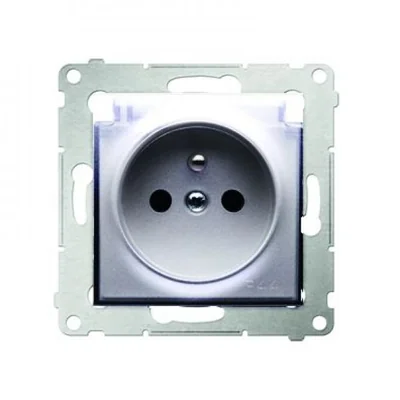 Base de enchufe para la versión IP44 con persianas y junta de marco (módulo) 16A 250V tapa transparente plateada (metálica)